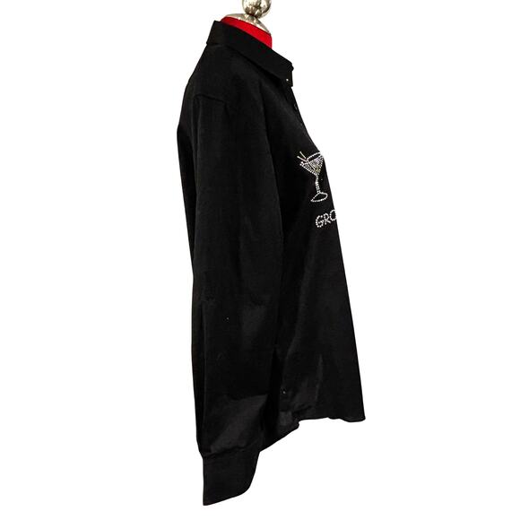 Las Olas black bejeweled novelty blouse Group Therapy cocktail glasses Size M - Picture 7 of 9